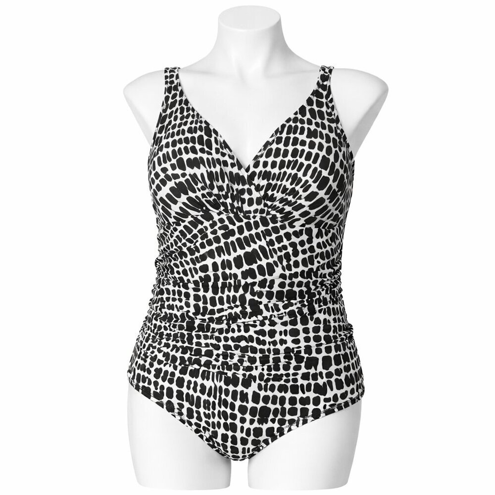 TRIMSHAPER Black White One-piece Swimsuit Size 16